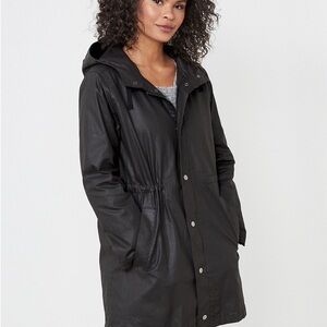 Eileen Fisher Waxed Organic Cotton Twill Hooded Coat - Black